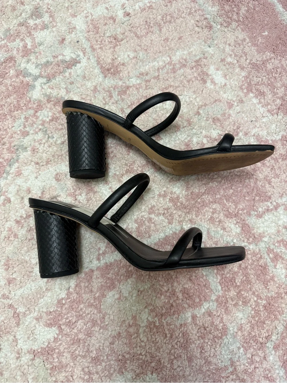 Dolce Vita Black Minimalist Double-Strap Square-Toe Heels